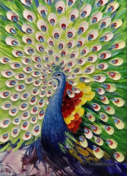pavo real en pájaros verdes Pinturas al óleo